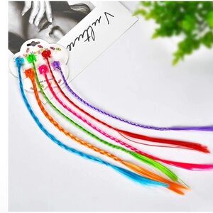 New Two Girl’s Colorful Faux Hair Extension Clips Unicorns